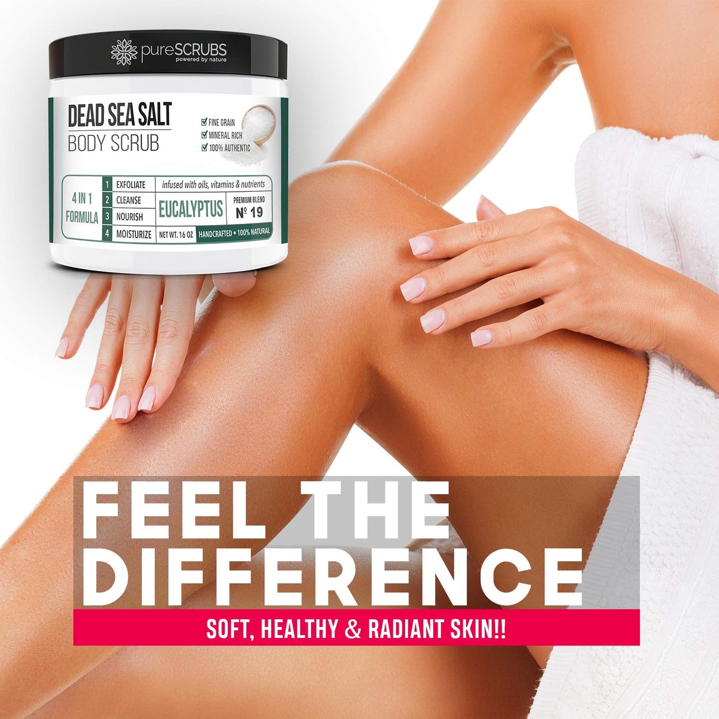 pureSCRUBS Premium Eucalyptus Body Scrub Set, Gentle Exfoliating Salt Scrub