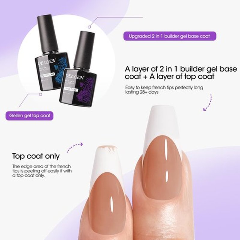 Gellen Brown Almond Press on Nails French Tip - French Tip Kit with Solid Nail Glue Gel and U V Light, Gel Top and Base Coat for Medium Almond Nail French Tips Kit for DIY