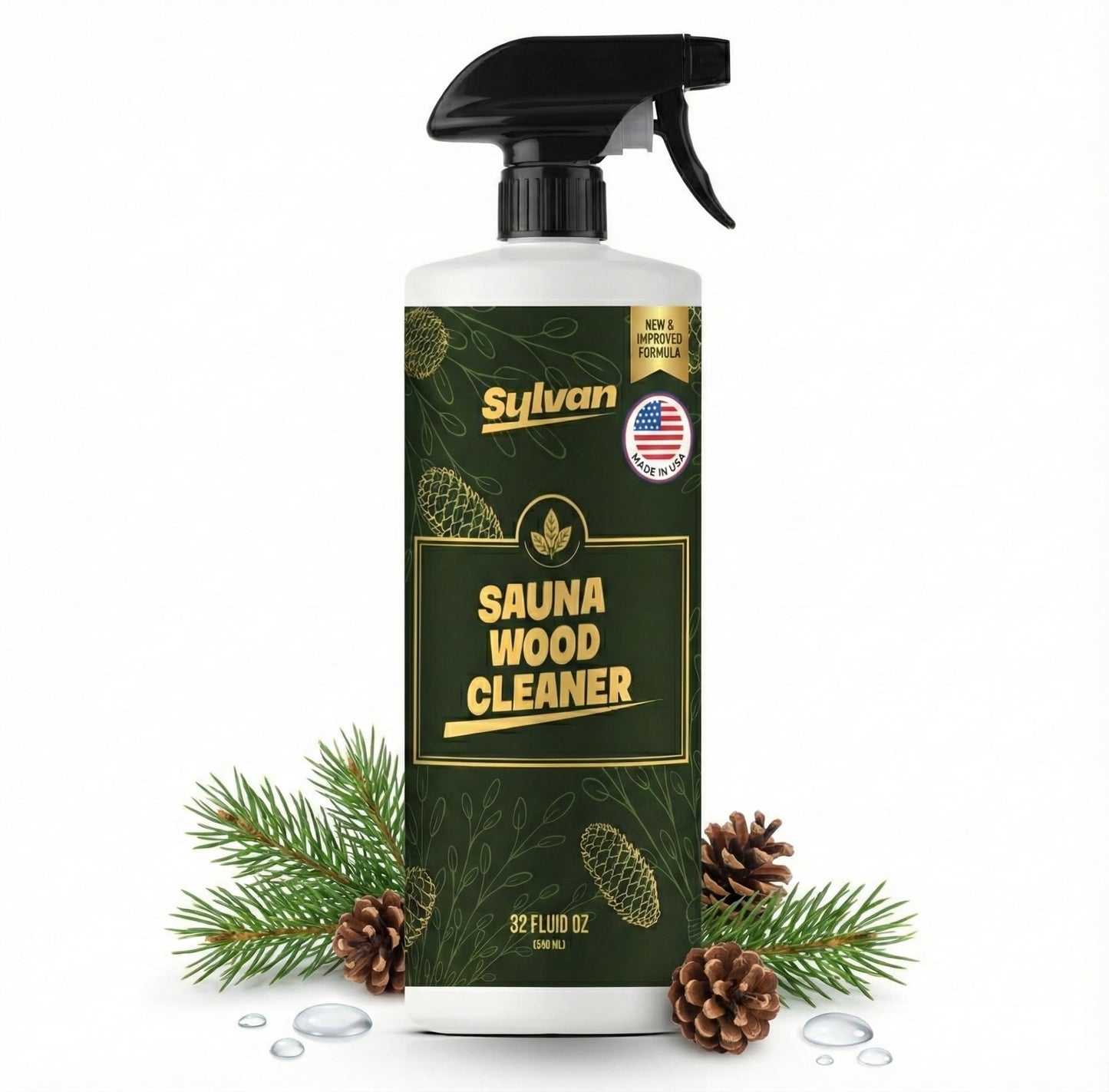 Sylvan Hills Sauna Wood Cleaner 32 oz | Made in the USA | Sauna Spray removes Stains, Sweat & Odors | Fast-Drying & Streak-Free Formula | Natural Wood Cleaner | Long Lasting | Hemlock, Pine, Cedar