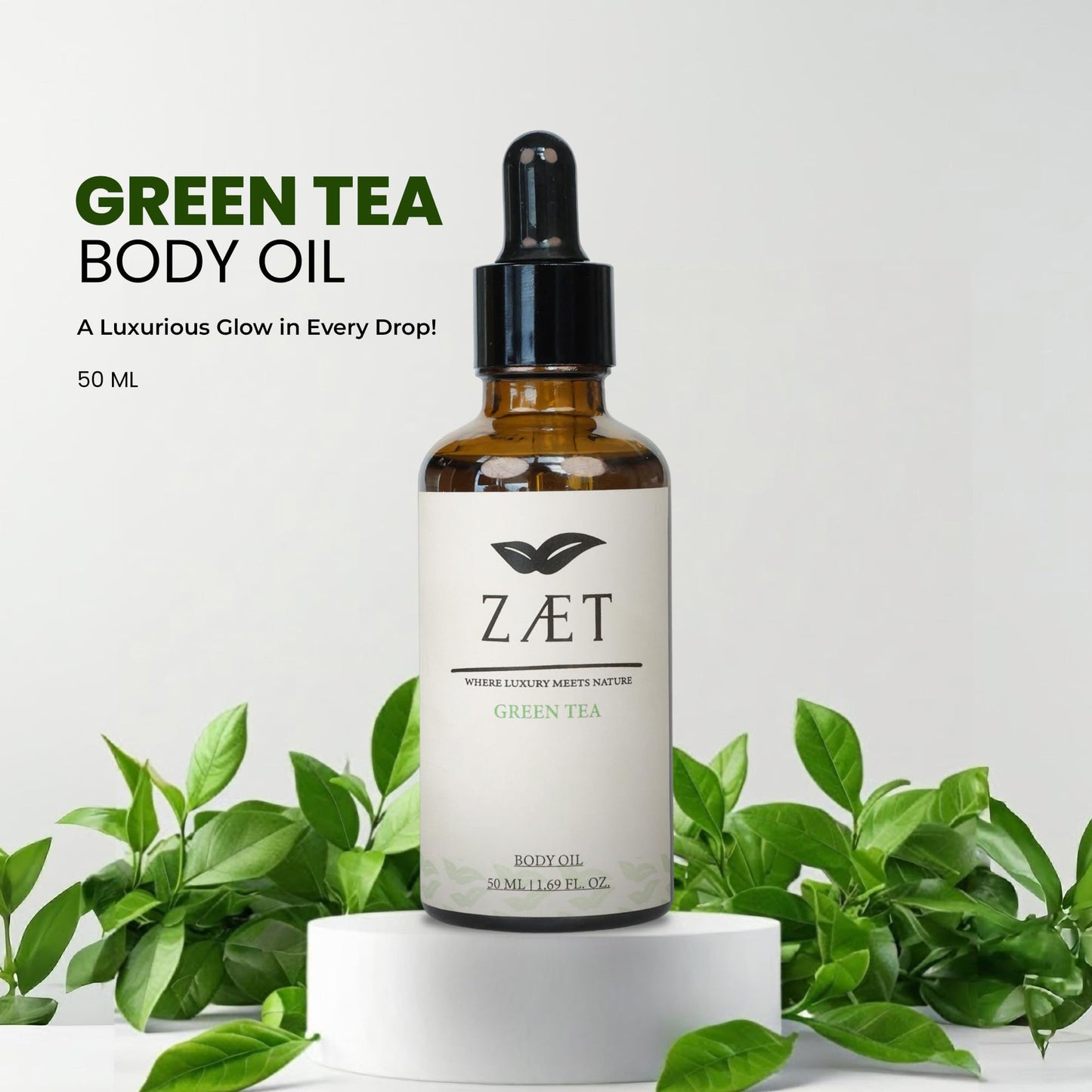 ZAET Green Tea Scented Body Oil 50 ml – After Shower Use – Ultra-Moisturizing with a Fresh, Refined Fragrance – Helps Improve Skin Elasticity – Essential Skin Care for Men & Women
