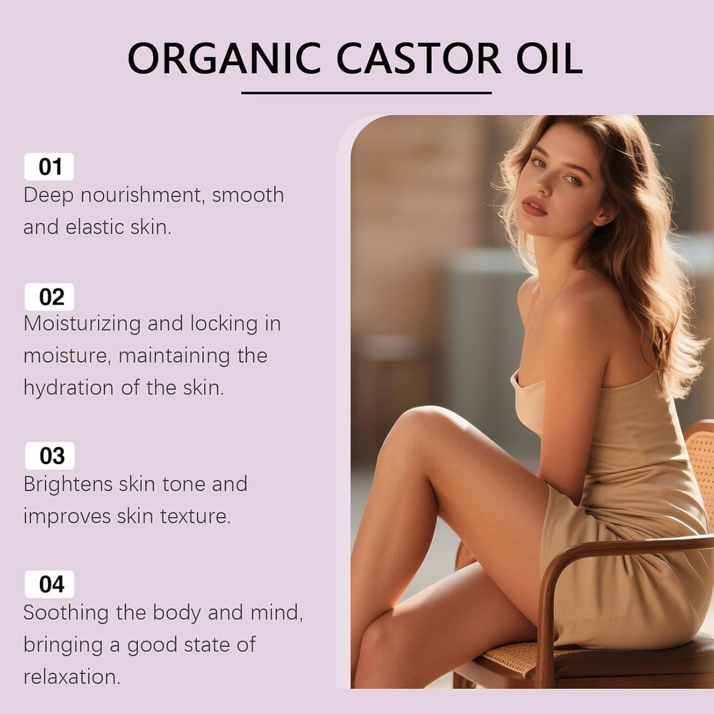 VOKOZK Organic Golden Castor Oil Roll-On with Rose Quartz Roller Ball - Hexane Free, 100% Pure Cold Pressed Glass Bottle, Moisturizing Skin for Lashes, Brows, Skin, Hair, 1.7 Fl Oz (1PCS)