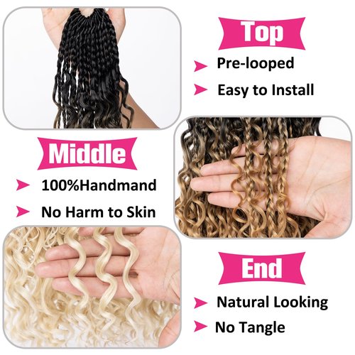 Unionbeauty 8 Packs Boho Box Braids Crochet Hair 24 Inch Goddess Box Braids Crochet Hair with Curly Ends Bohemian Hippie Box Braids Synthetic Braiding Hair Extension for Black Woman Crochet Box Braids