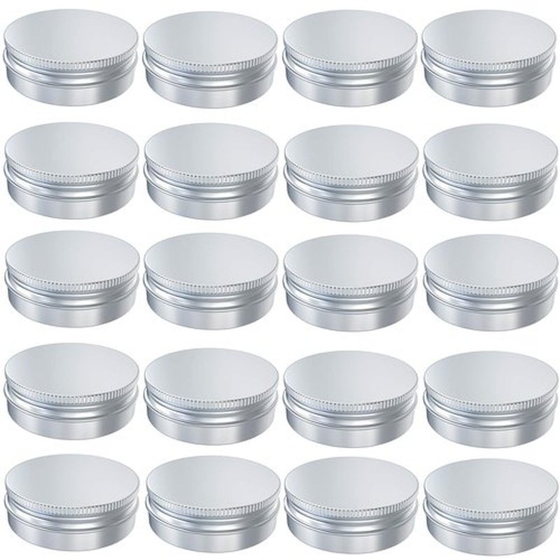 Goiio 20 Pcs 2 Ounce Aluminum Tin Jar, 60 ML Refillable Tin Container, with Screw Lid, for Storing Spices, Candies, Candles, Silver