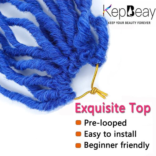 Soft Locs Crochet Hair 18inch 6 Packs Faux Locs Crochet Hair Pre Looped Blue Color Synthetic Hair Soft Locs Curly Wavy Crochet Braids Hair for Women (18 Inch, 6Packs Blue)