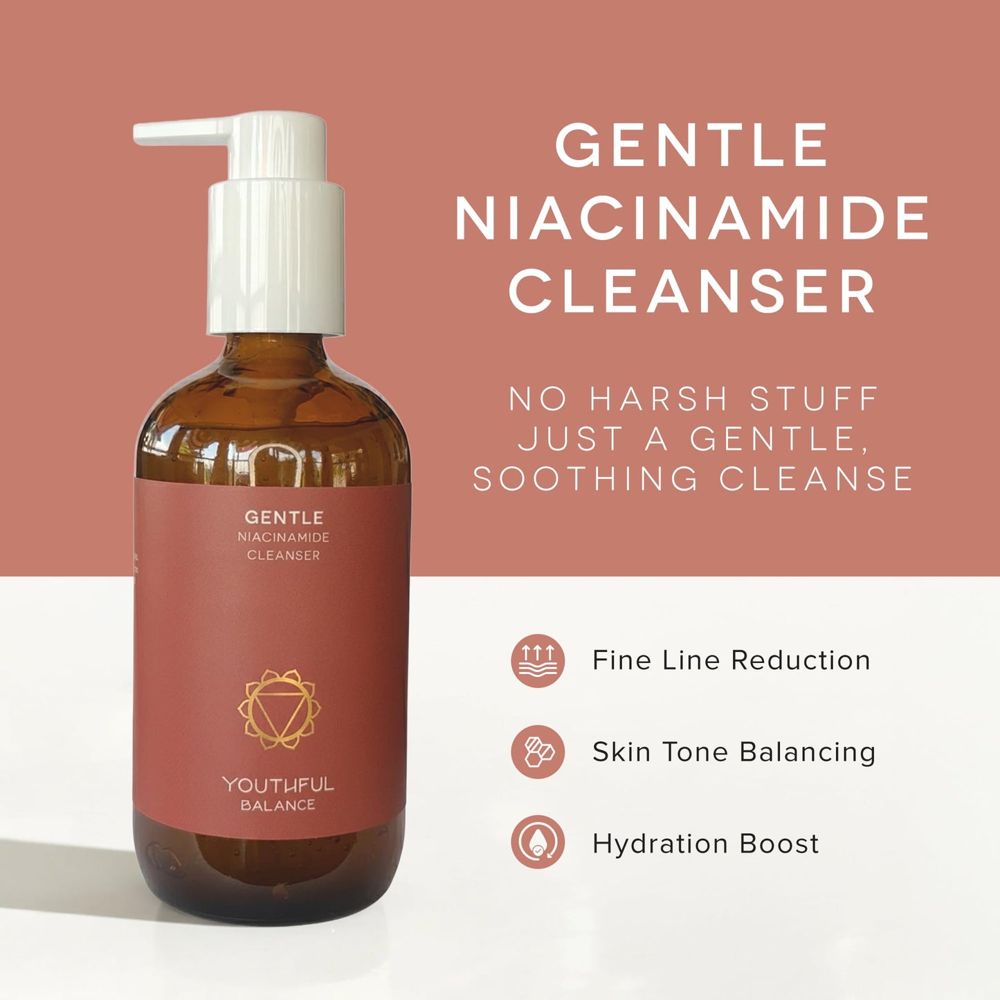 YOUTHFUL BALANCE Niacinamide Face Cleanser - Gentle Sulfate Free Daily Wash for Sensitive Skin - Vitamin B3 for Visibly Refined Pores & Reduced Redness - Fragrance Free - 240ml