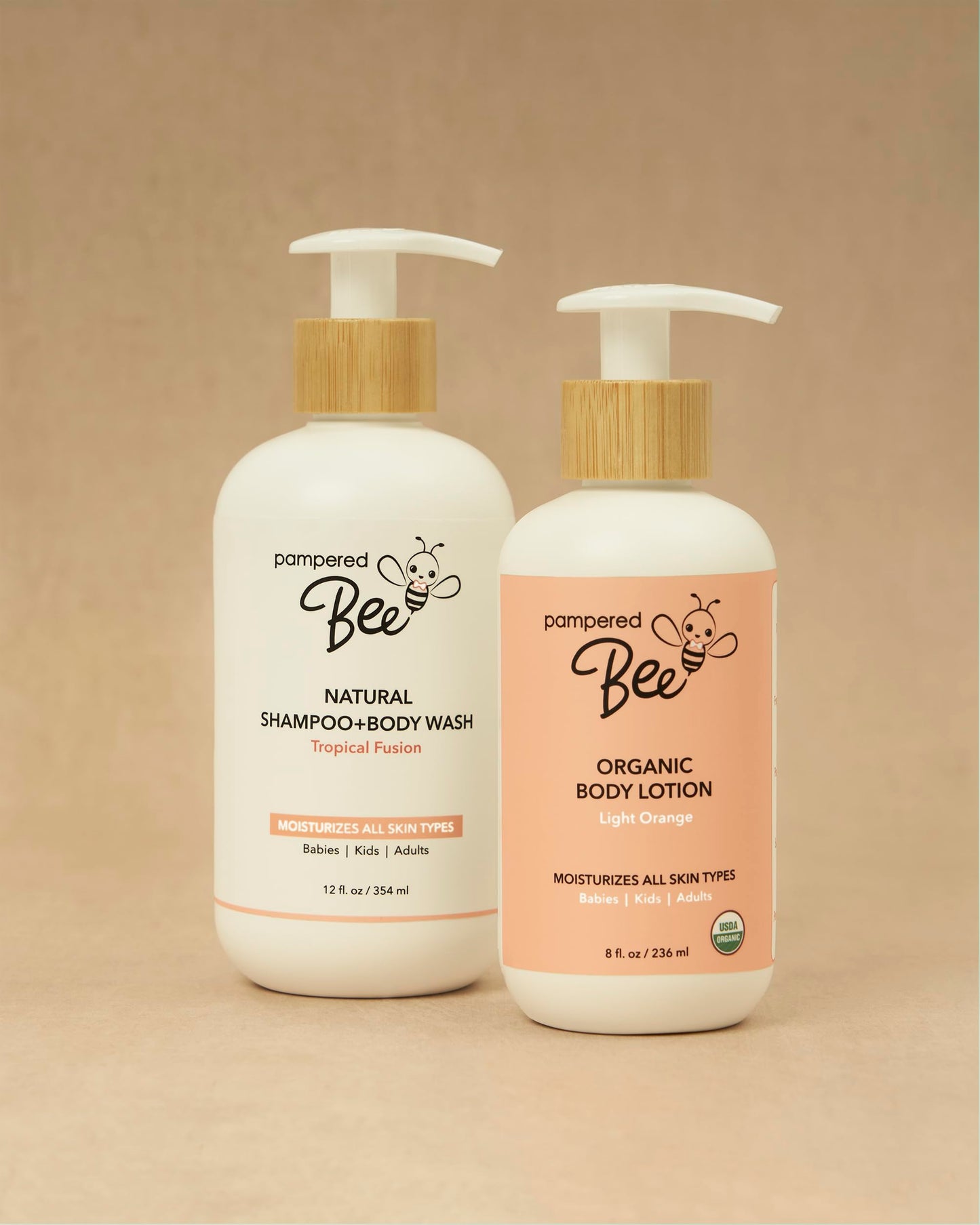 Pampered Bee - Organic Body Lotion (Light Orange) for Babies, Toddlers and Kids, With Capuaçu Seed Butter and Marshmallow Root - Moisturizing, Softening, Hydrating, 8 oz