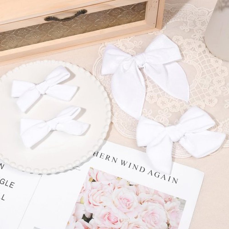 DEEKA 4 PCS White Velvet Hair Bows 3 Styles 5" & 4" Handmade Hair Bow set for Toddler Girls Alligator Hair Clips Knot Bows Hair Accessories for Little School Girls (White)