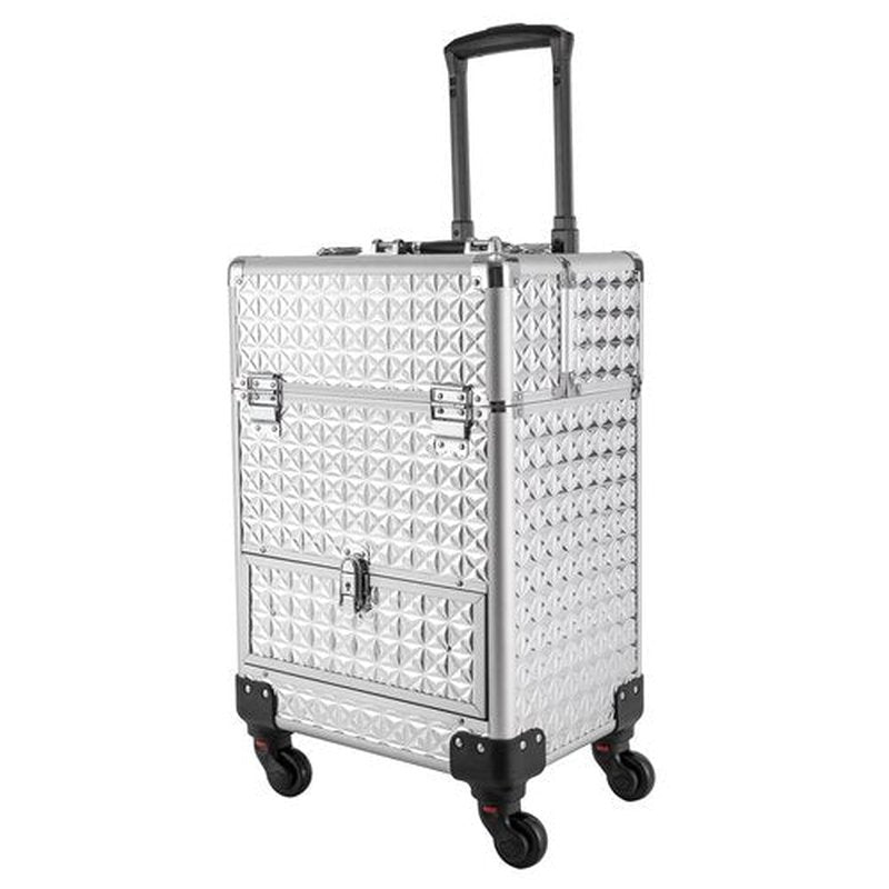YIYIBYUS Manicure Storage Case, Makeup Trolley Rolling w/Wheels, Rolling Nail Case, Polish Organizer Makeup Train Case Durable Large Capacity Organizer w/lock for Studio or Travelling (Silver)