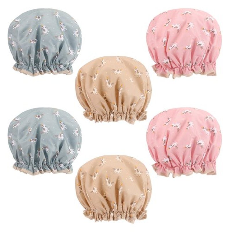 6 Pcs Shower Caps Hat for Women and Girl, Reusable Waterproof Bath Cap Double Waterproof Layers Horse Pattern