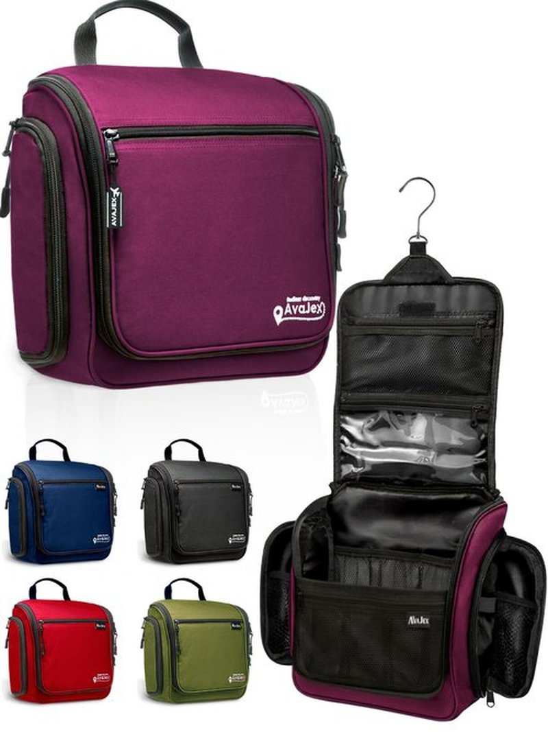AvaJex Large Hanging Toiletry Organizer - Travel Toiletry Bag for Men and Women - Waterproof Hygiene Bag with Metal XXL Swivel Hook, Sturdy Zippers and 19 Compartments for Toiletries, Makeup (Purple)