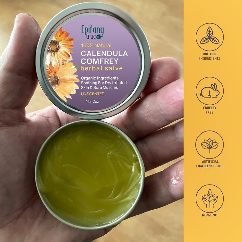 Calendula Salve 2oz - Natural Herbal Balm for Dry Skin, Eczema & Itch Relief | Fragrance-Free 2-Pack