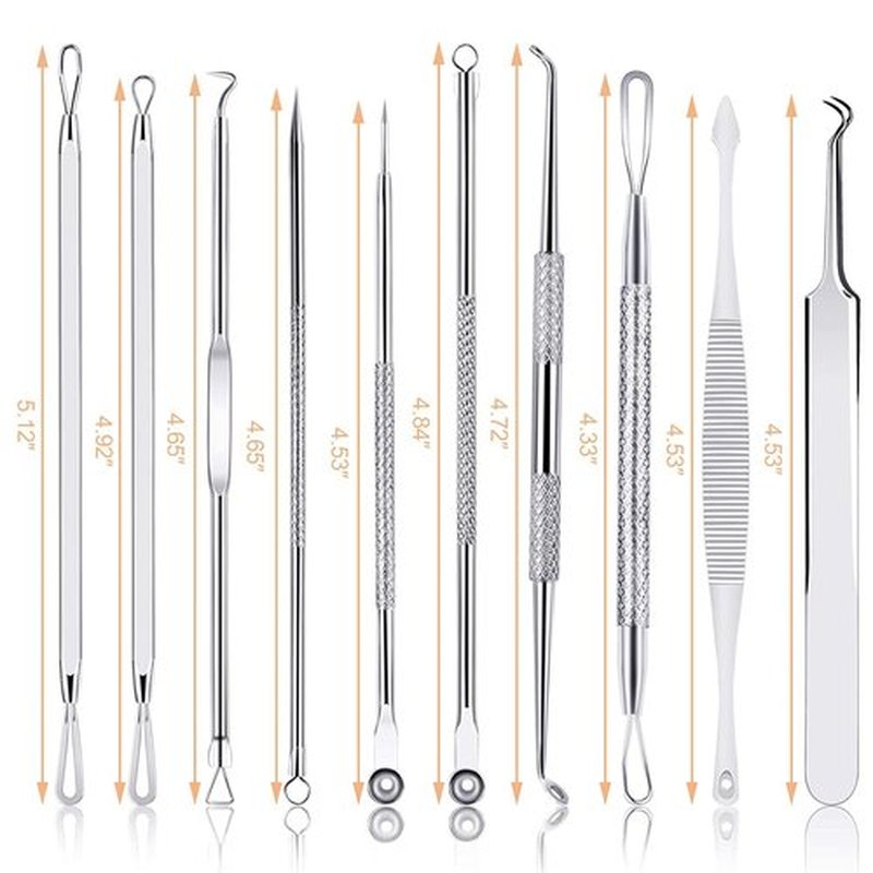 MENOLY Pimple Popper Tool Kit 10 Pcs, Pimple Blackhead Remover Tool Zit Popper for Blemish, Pimple Comedone Extractor Acne Tool for Blackheads, Acnes, Whiteheads Nose Face Tools with Leather Bag