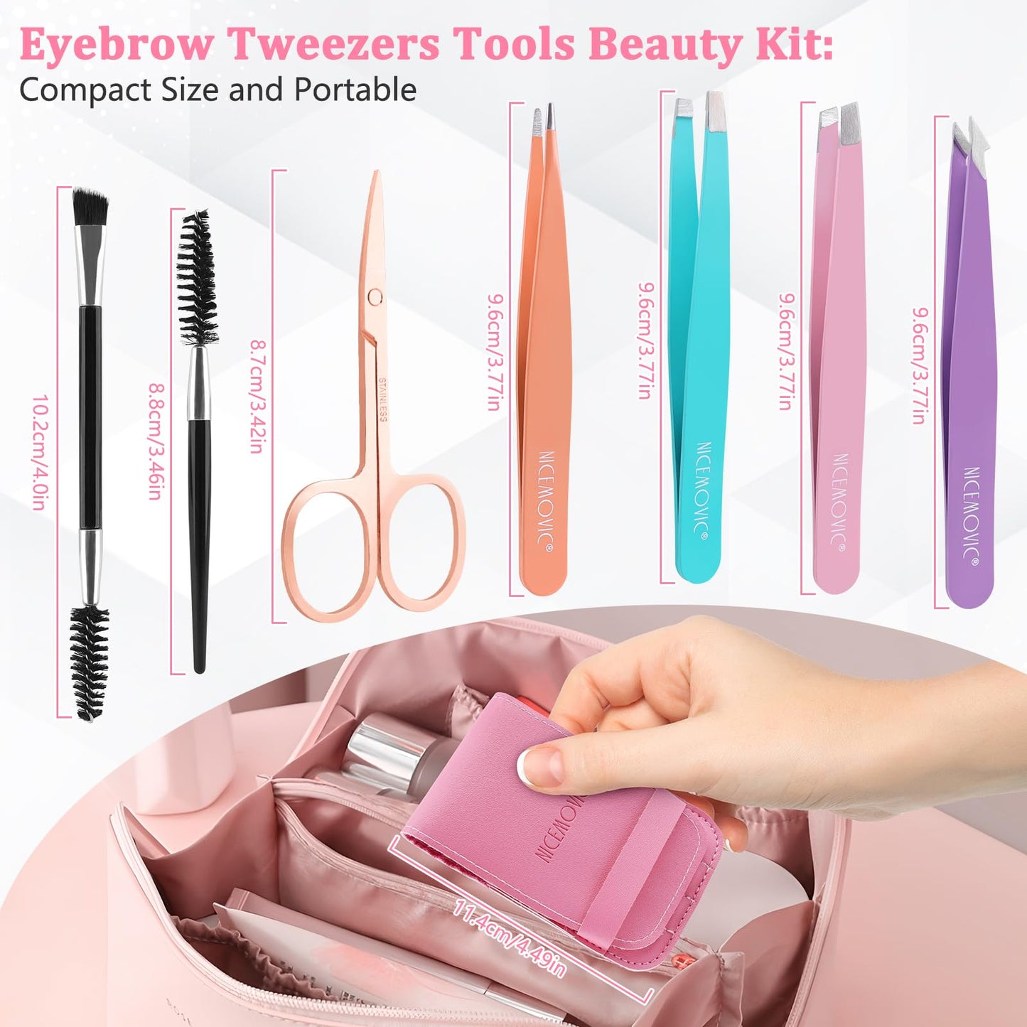 NICEMOVIC Tweezers for Women Facial Hair 7 Pcs, Stocking Stuffers