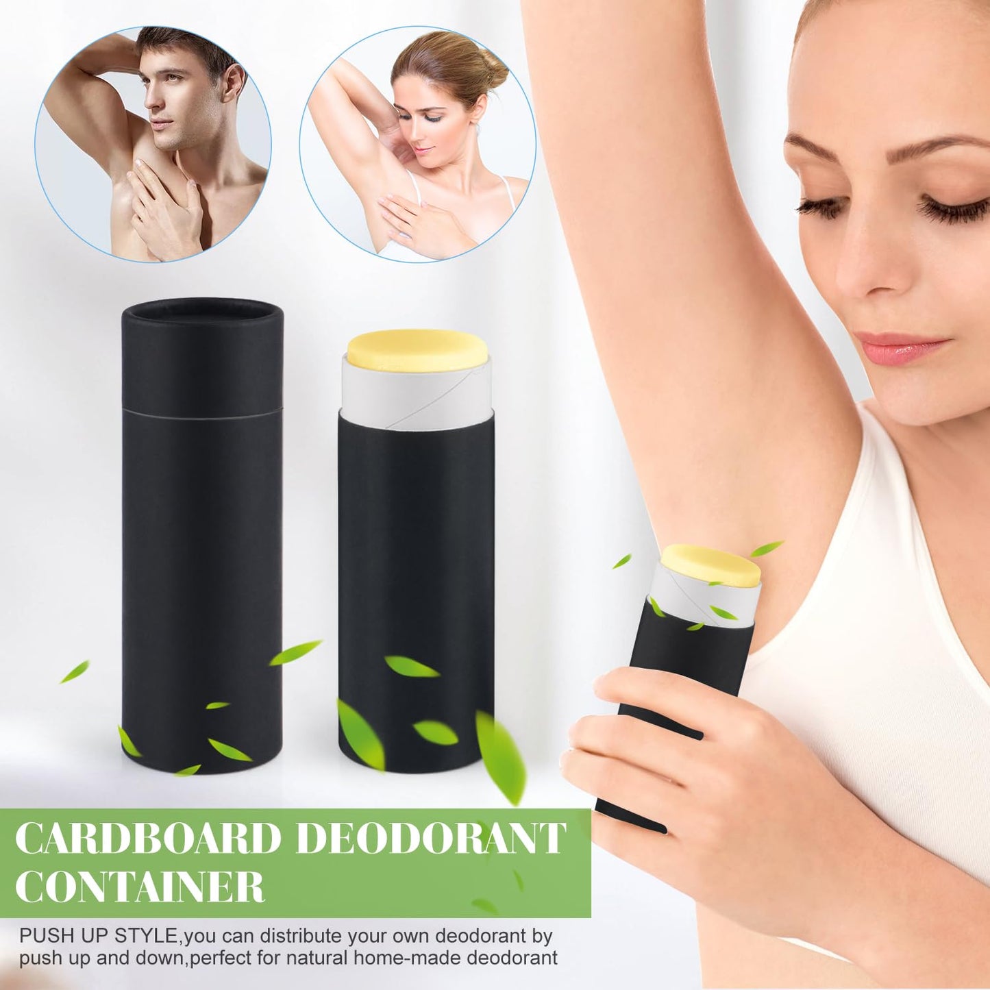Furnido 10 Pcs 2 oz Cardboard Deodorant Containers,Push-Up Style,Top-Fill,Empty Kraft Paperboard Tubes Lip Balm Containers,Compostable Round Body Lotion Sticks Tube DIY Homemade Lip Balm Holder,Black