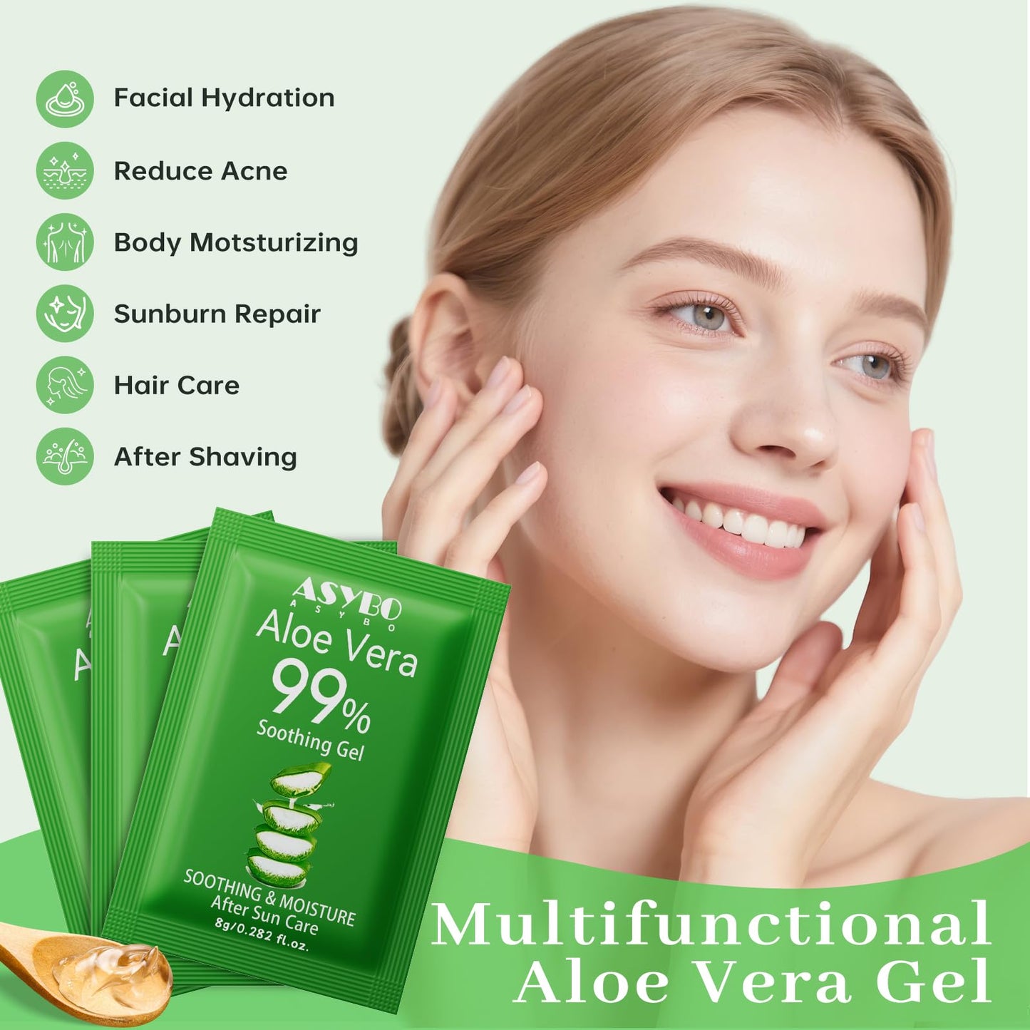 ASYBO 30 Pack Natural Aloe Vera Gel -99% Pure Moisturizing Aloe Vera, Soothing and Hydrating, Sunburn and Scar Repair, Portable Travel Size, After Sun Care for Face Body Hair