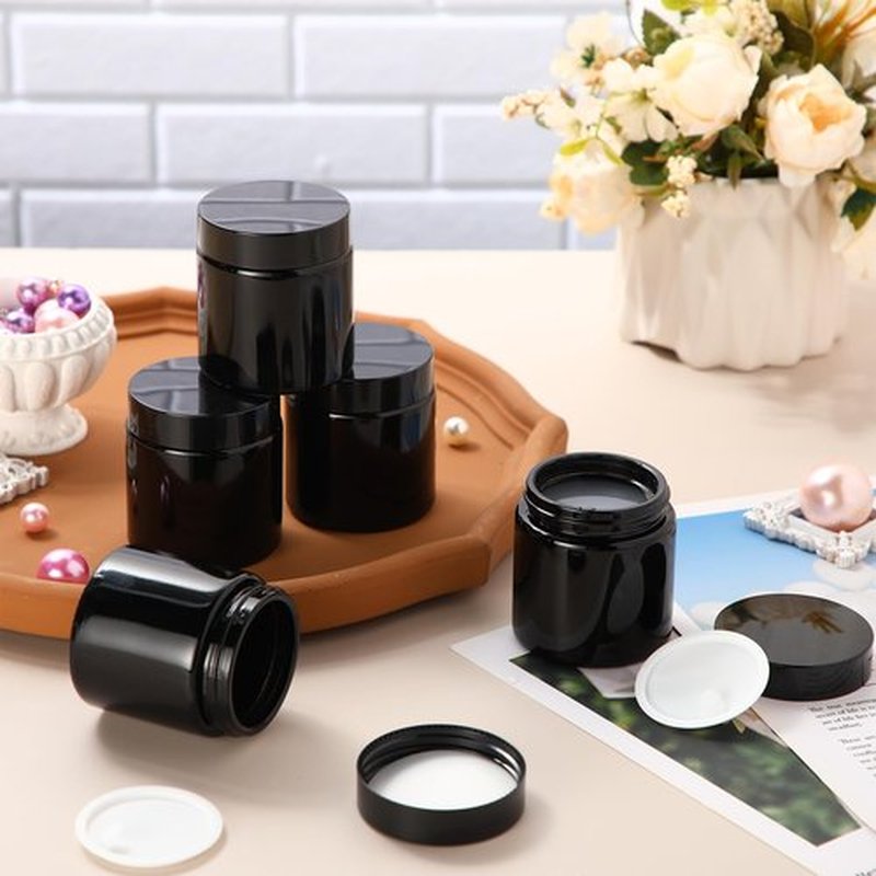Norme 24 Pcs 4 oz Glass Jars with Lids Leakproof Round Airtight Jars Empty Cosmetic Jars with Inner Liners Lid for Storing Lotions Powder Ointments Candle Making (Black)