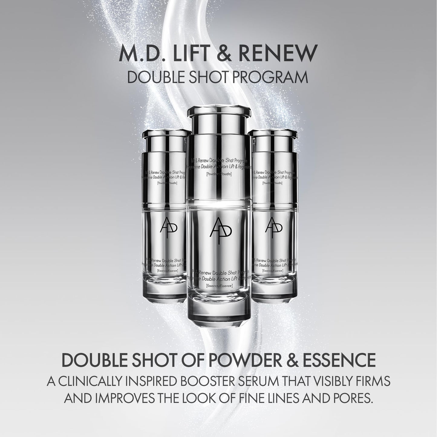 AP Beauty (by AMOREPACIFIC) M.D. Lift & Renew Double Shot Program (0.3 oz.+0.03 oz.) x 3, Rejuvenating Booster System, Moisture Barrier Repair, Elasticity Enhancement, Anti-Aging