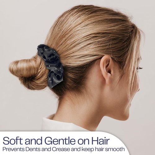 Celestial Silk Mulberry Silk Scrunchies for Hair (Black, Silver, Navy with Rhinestones)