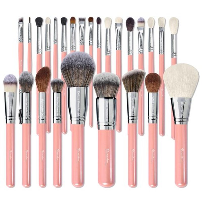 Bueart Design Makeup Brushes Set 26pcs Real Natural Goat Hair Professional labeled Foundation Face Blending Blush Concealers Eyeshadow Brush Set(26Pcs Pearl Pink)