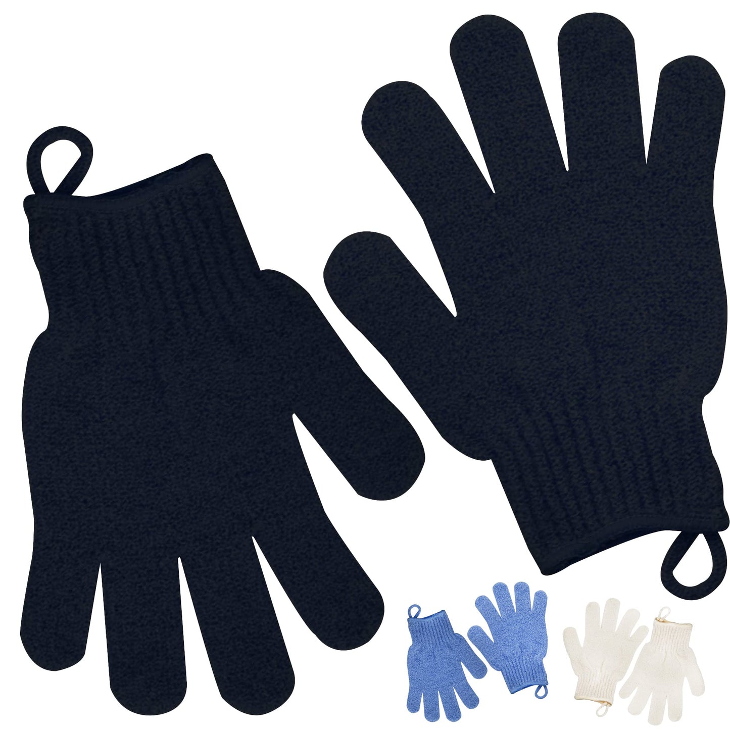 Meiyante Heavy Exfoliating Shower Gloves with Hanging Loop, Black