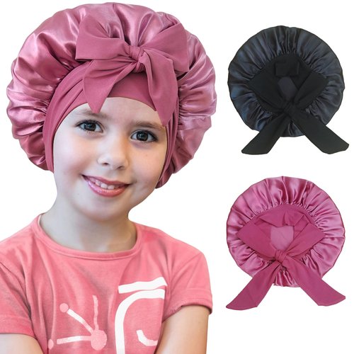 choshion 2 PCS Kids Bonnets for Girls, Silk Bonnet for Kids, Bonnet for Kids, Satin Bonnet for Sleeping, Baby Toddler Tie Bonnet Sleep Cap Bonnet for Curly Hair Braids