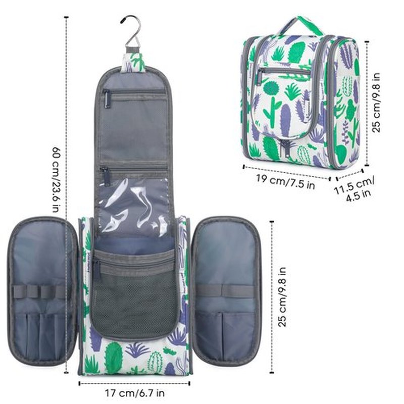 Narwey Small Hanging Toiletry Bag Women Travel Makeup Bag Organizer Toiletries Bag for Travel Size Essentials Accessories Cosmetics (Medium, Green Cactus)