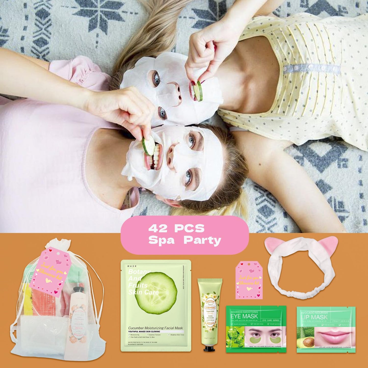 42 PCS Spa Party Supplies for Girls,Spa Party Favors, Facial Masks,Under Eye Patches,Hand Cream, Lip mask,Headband,Sleepover Party Favors,Spa Kit Pool Party Birthday Gifts for Women,Baby Shower Favors