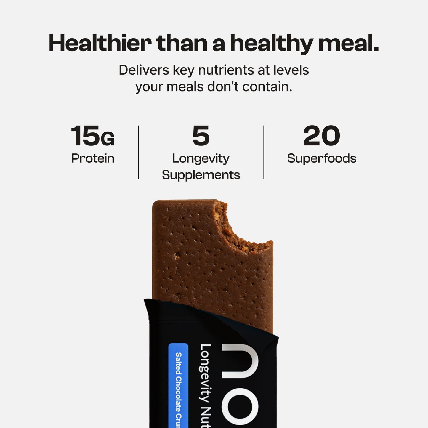 Novos Longevity Protein Bar | 15g Protein, 20 Superfoods, 5 Longevity Ingredients for Men & Women | Supports Skin, Mind & Mood | Salted Chocolate Crunch (12-Pack)