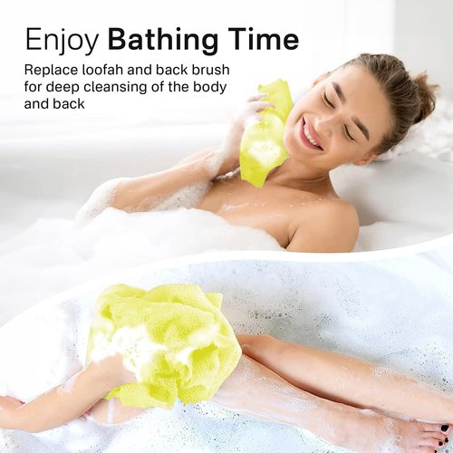 Yiclick Exfoliating Washcloth Towel [3 Pack], Japanese Exfoliating Bath Wash Cloth for Body Exfoliation, Korean Back Scrubber Washer for Shower, African Net Sponge Brush Loofah Exfoliator (Yellow)