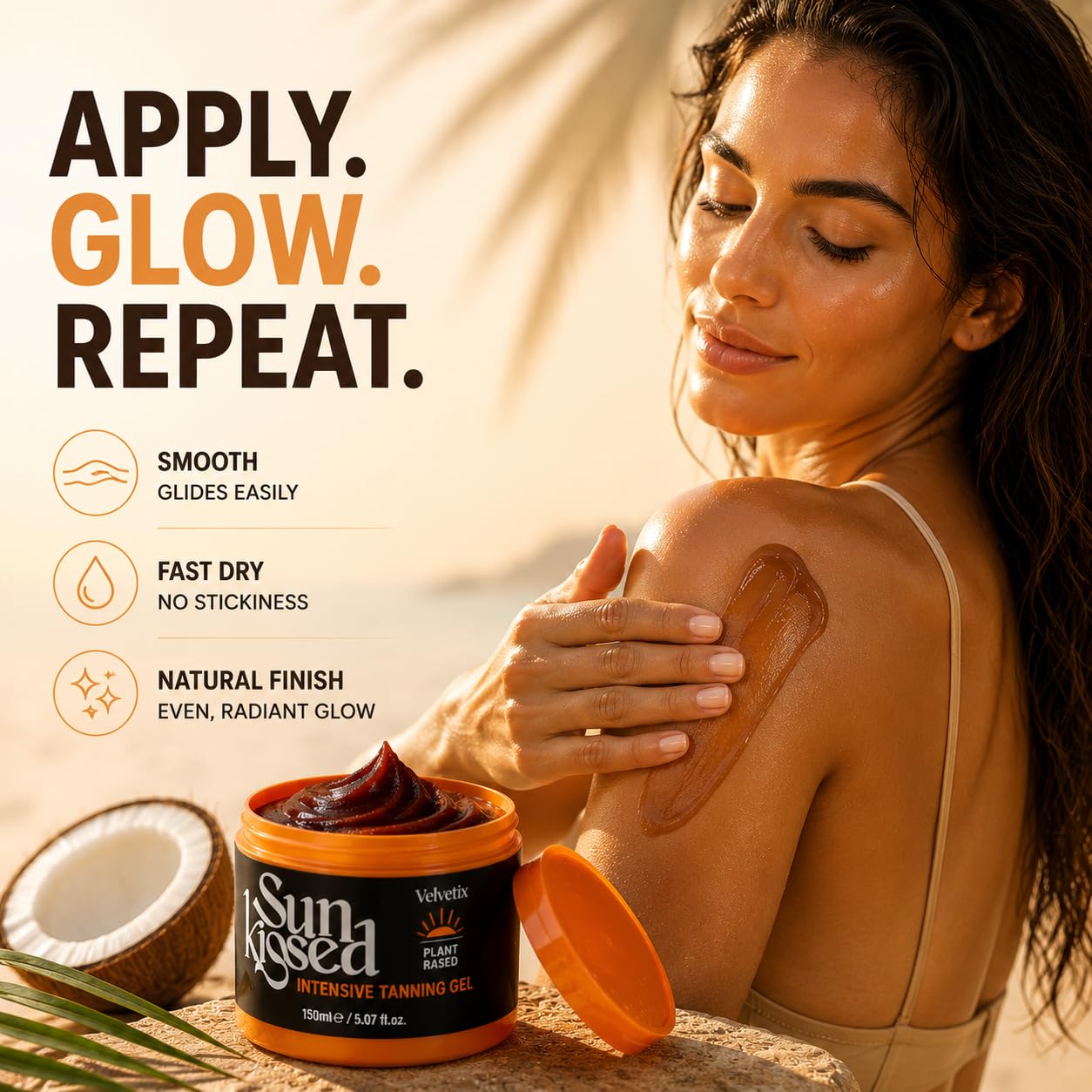 Velvetix Intensive Tanning Gel for Outdoor Sun, Fast Tanning Accelerator with Carrot Oil & Coconut Oil, Quick-Dry & Non-Greasy Sun Tanning Butter, Streak-Free Natural Bronze Glow, Vegan, 5 oz