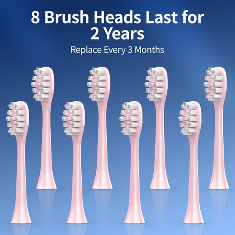 keosaa Pink Electric Toothbrush Soft with 8 Brush Heads, Vibrating Toothbrush with Pressure Sensor, 33000VPM, 3 Modes, 2-Min Smart Timer, One Charge for 30 Days, IPX7 Waterproof, 3D Rounded Bristles