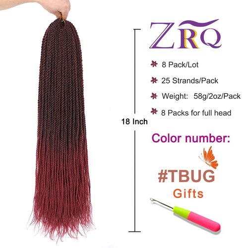 ZRQ Senegalese Twist Crochet Hair For Black Women 18 Inch Long Ombre Red PreTwisted Twist Crochet Hair 25 Strands Pre Looped Crochet Braids 8 Packs Crochet Twist Hair