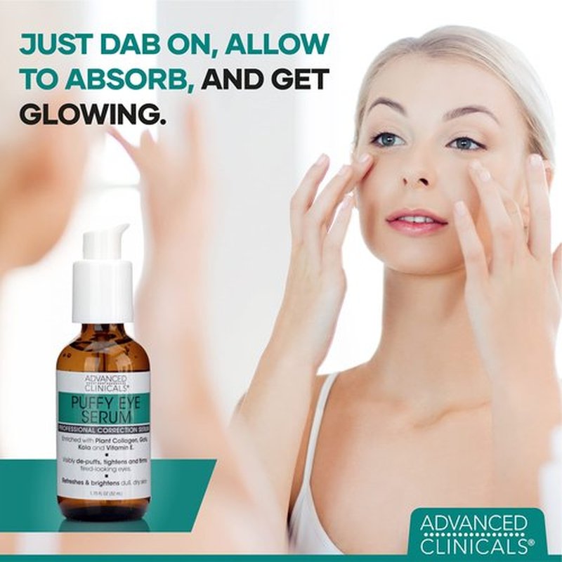 Advanced Clinicals Puffy Eyes Treatment Eye Serum Anti Aging, Brightening, & Firming Under Eye Serum With Vitamin E, Collagen, Gotu Kola, Caffeine, & Green Tea Helps Hydrate & Calm Puffiness, 2-Pack