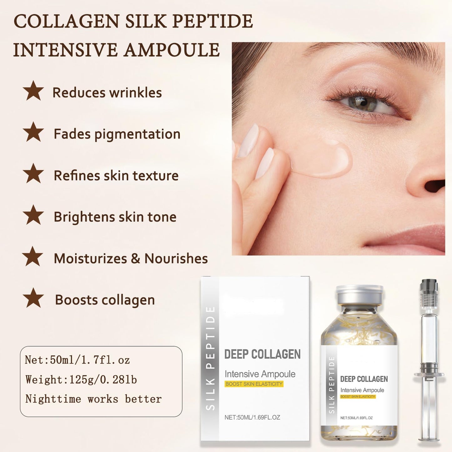 Deep Collagen Anti-Wrinkle Cream In Serum - Deep Collagen Silk Peptide Intensive Lifting Ampoule Serums for Face Tightening and Lifting, Korean Anti Aging Face Serum for Women 1.7fl.Oz/50ml