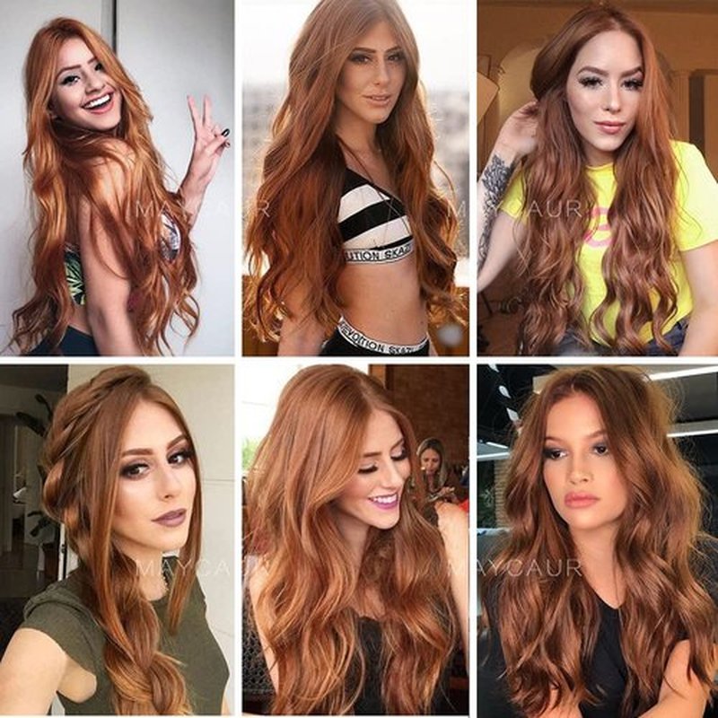 Maycaur Long Wavy Synthetic Lace Front Wig for Women 22 Inch Glueless Wigs Copper Brown Brunette Heat Resistant Soft Fiber Hair for Black Women