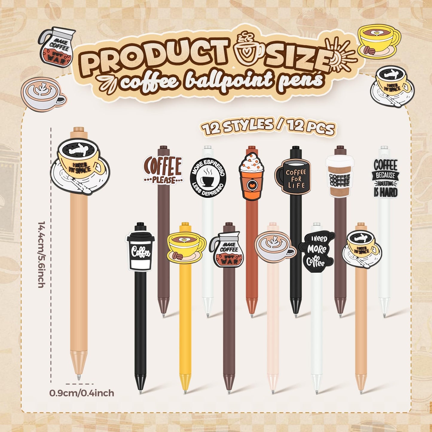 Engrowtic 12 Pcs Funny Pens Set Cartoon Retractable Writing Pens Bulk Black Ink Gifts for Women Office Party Favors(Dark Color,Coffee)