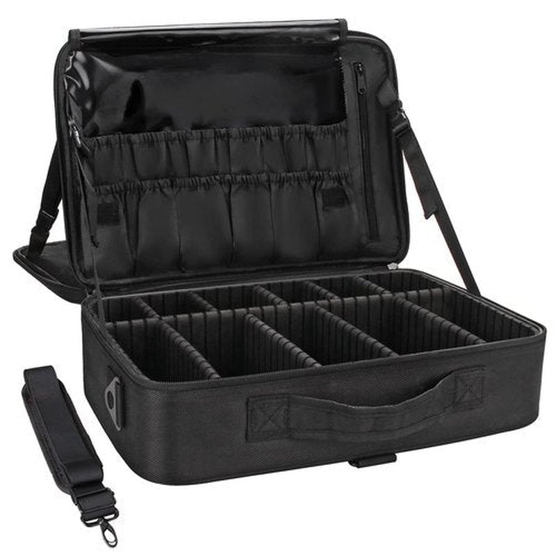 MONSTINA 16.5'' Large Capacity Makeup Case 3 Layers Cosmetic Organizer Brush Bag Barber Train Case Makeup Artist Box for Hair Curler Hair Straightener Brush Set and Cosmetics