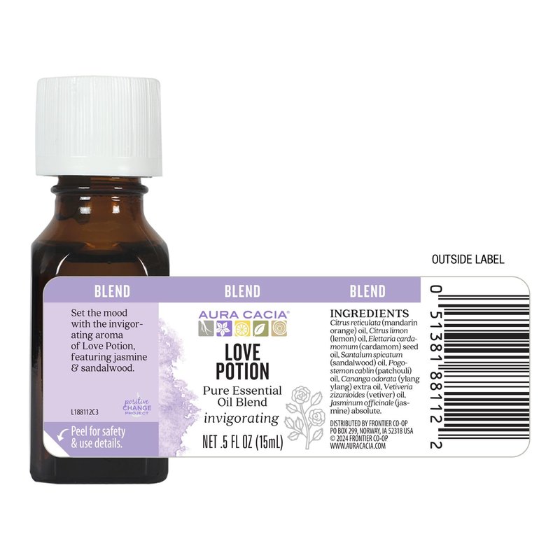 Aura Cacia Love Potion Essential Oil Blend | Romantic Aromatherapy with Jasmine, Ylang-Ylang, Sandalwood, Patchouli, Mandarin, Lemon, Cardamom, Vetiver | 0.5 Fl Oz (Pack of 1)