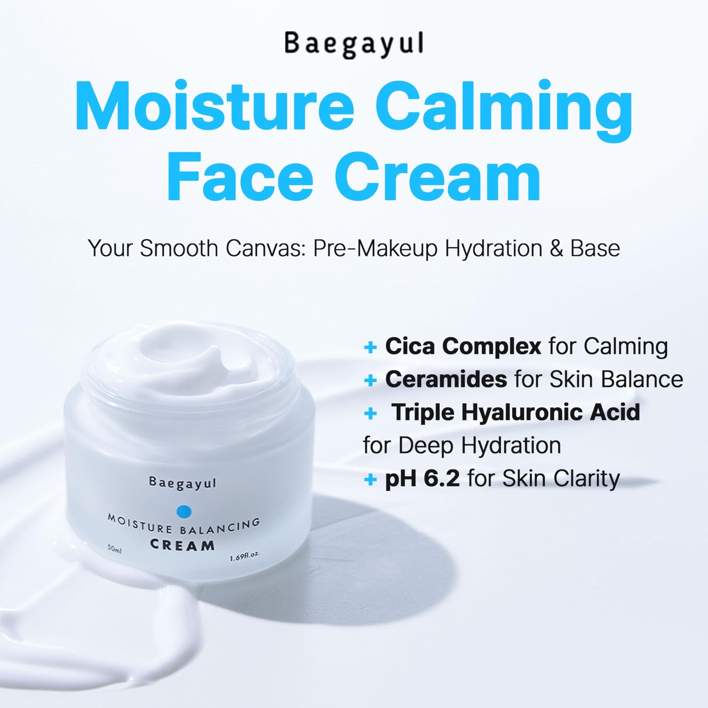 Baegayul Moisture Balancing Calming Cream – Face Moisturizer Calming with Cica & Ceramides for All Skin Types, 48-Hour Deep Hydration, Korean Beauty Cream, Non-Sticky & Soothing Finish [1.69 fl oz ]