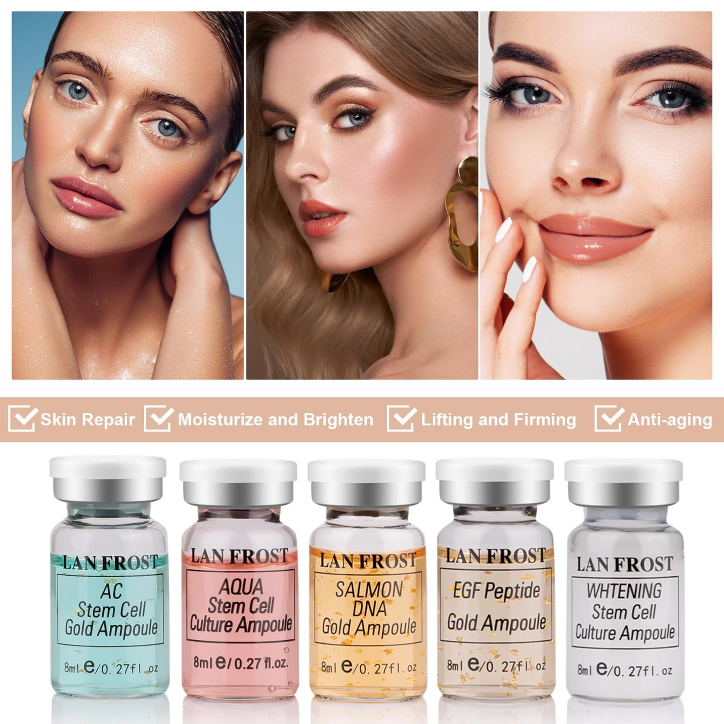 Facial Glow Starter Kit Serum Hyaluronic Acid Essence Skin Care Set 0.27oz 12 Vials, Skin Care Serum for Face Radiance Facial Glow Kit