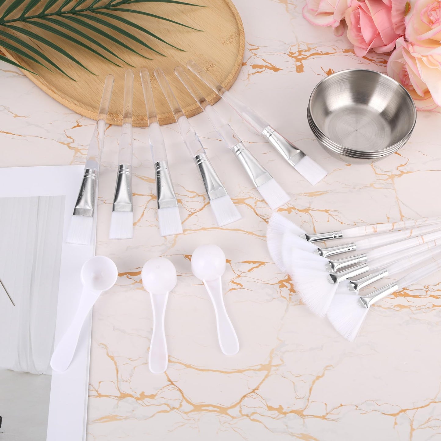 12pcs Esthetician Supplies for Facials Set, Including 3 Facial Bowls, 3 Fan Brushes, 3 Brushes & 3 Scoop for Women Cosmetic Mask Mixing Set Make up Tool (Silver)