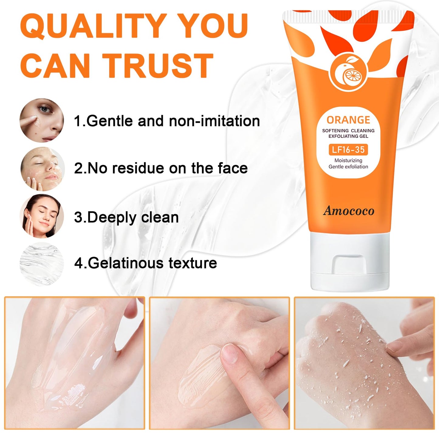 Amococo 3Packs Vitamin C Face Scrub, Exfoliating Gel with Orange to Gently Remove Dead Skin Cells & Excess Oil, Facial Exfoliator for Men & Women, 1.7 oz*3