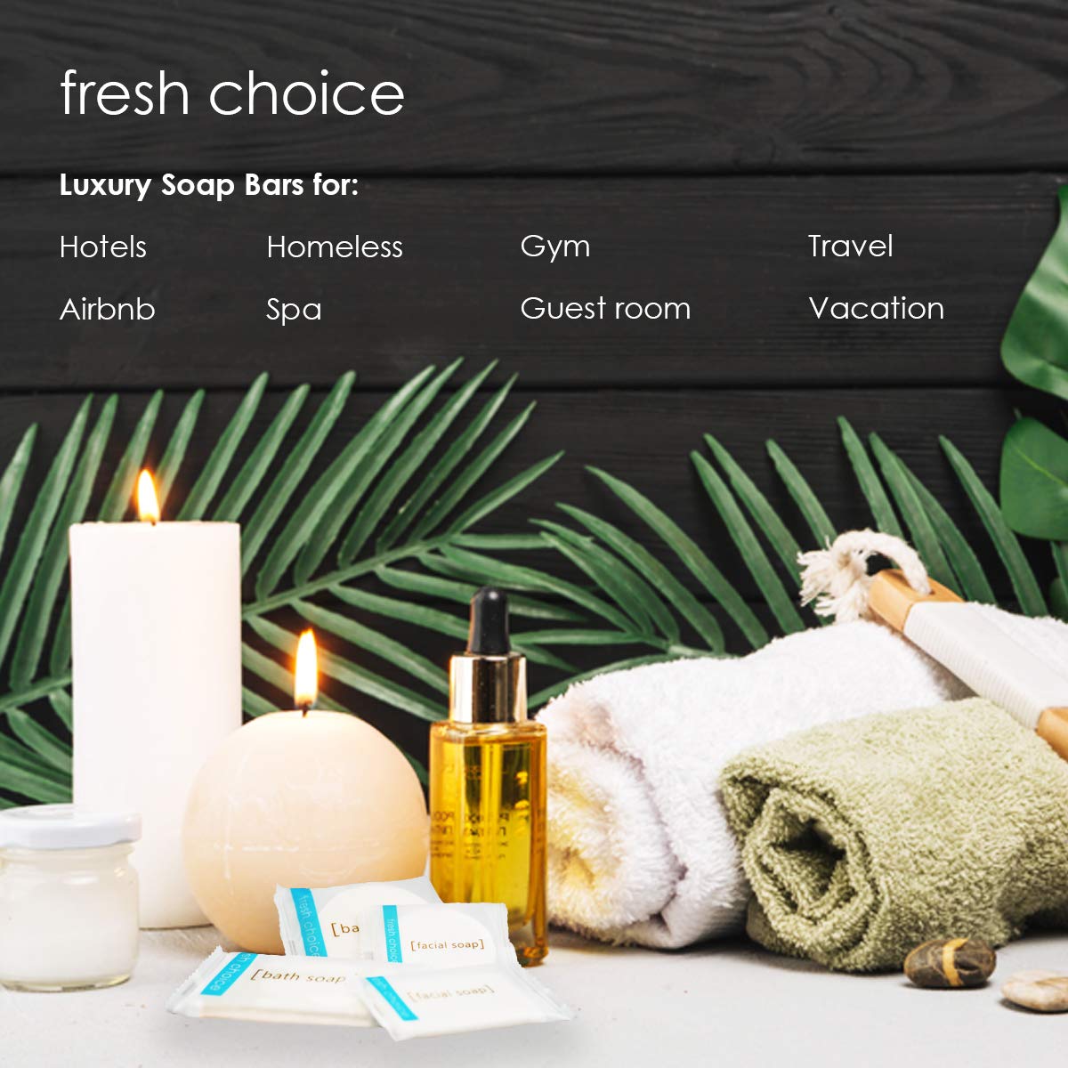 Fresh Choice Bulk Hotel Soap, Individually Wrapped Bar Soaps, Mini Trial Size Toiletries, Bath Body Hand Soap for Vacation Rentals and Motel Guest Bathroom, 0.85 oz, Pack of 50