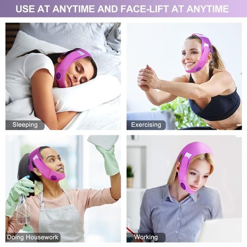JUSRON V Line Face Lifting Tape Face Strap, Soft Silicone Chin Strap for Women and Men 23-27 Inches (Purple)