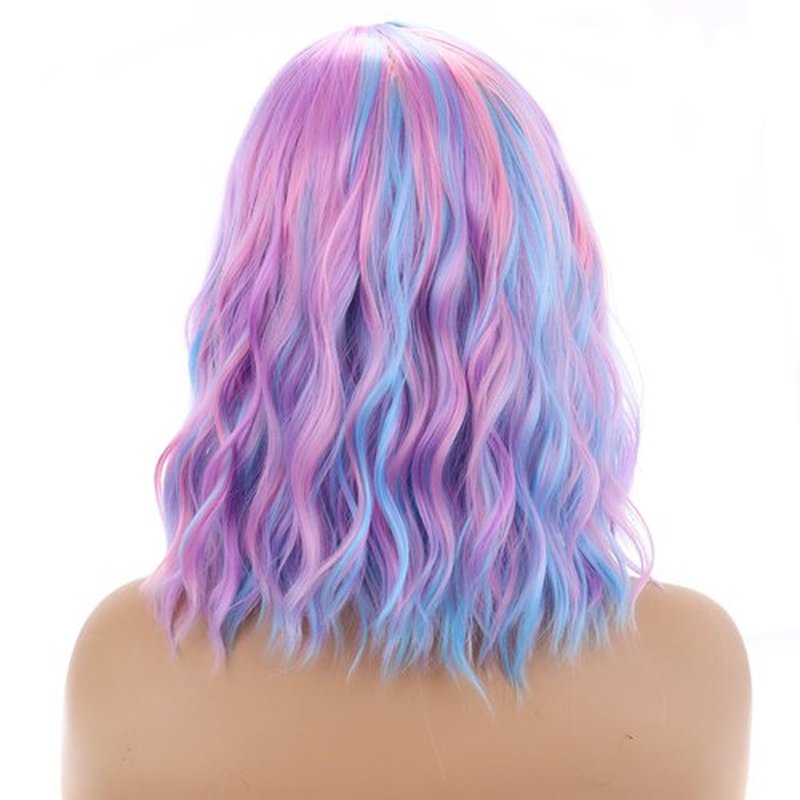 BERON 14 Inches Pink Blue Wig Short Curly Bob Wig Charming Women Girls Beach Wave Wigs for Cosplay Costume Party Wig Cap Included
