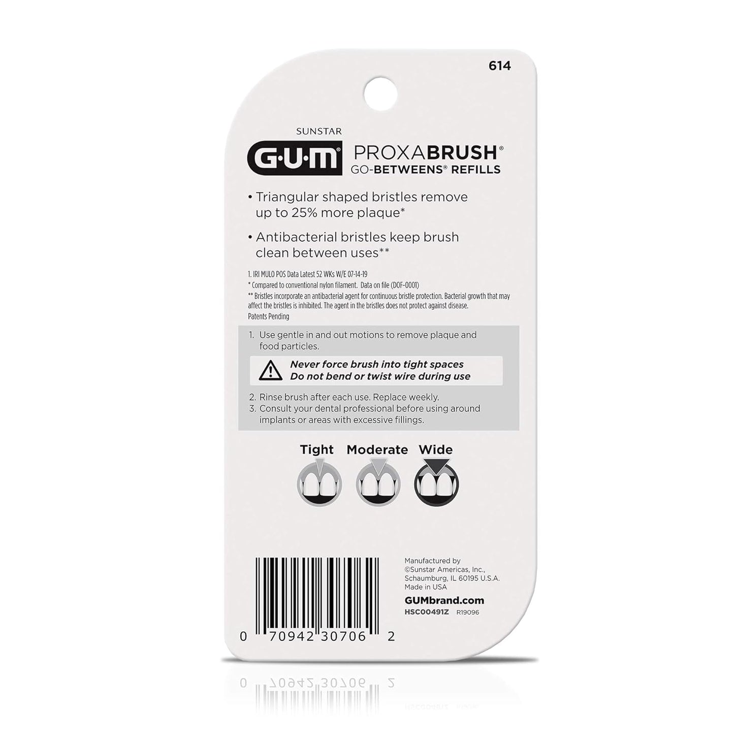 GUM Proxabrush Go-Betweens Refills - Wide - Compatible with GUM Permanent Handle - Reusable Interdental Brushes - Soft Bristled Dental Picks, 16ct (6pk)