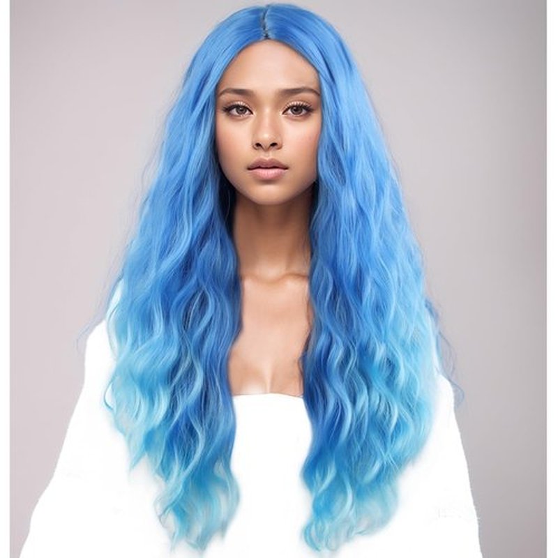 BERON Blue Wig Long Curly Wig Ombre Blue Wig Long Wavy Wig Blue Wigs for Women Synthetic Wig for Daily Party