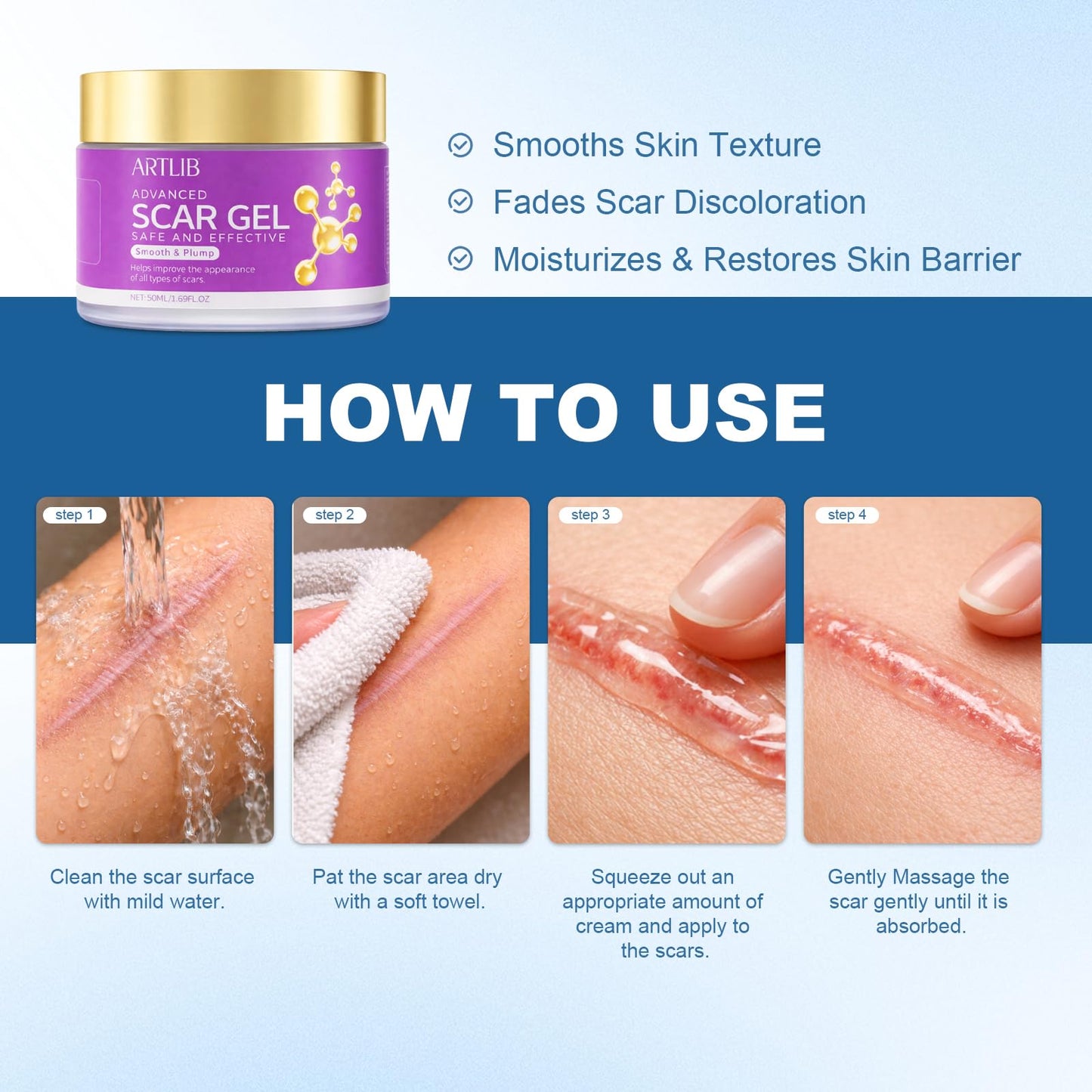 Scar Cream,Silicone Scar Gel,Helps Reduce Surgical Scars,Acne,Burn,Keloids Bump,Stretch Marks, Advanced Scar Removal Cream for Old and New Scars(1.69oz)