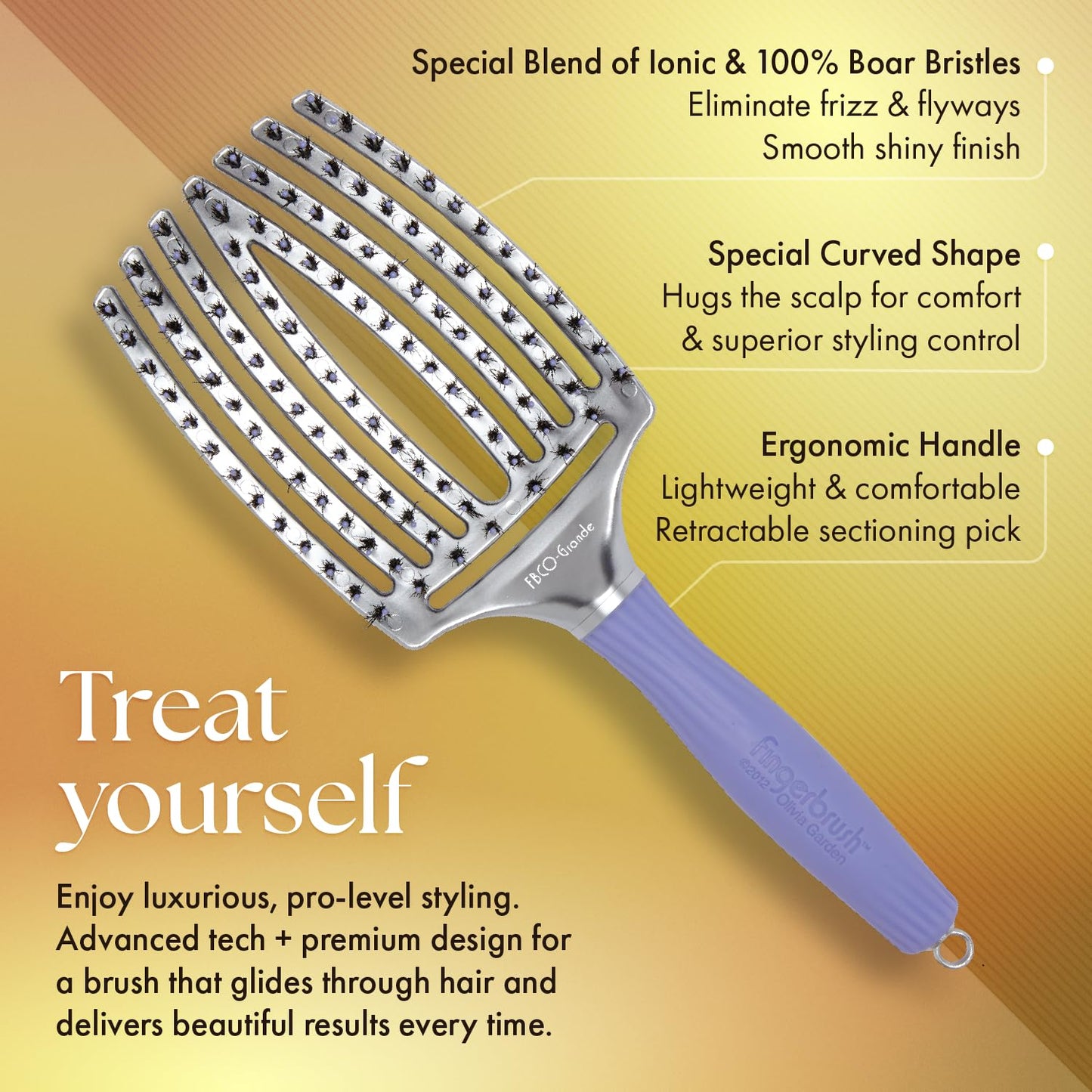 Olivia Garden FingerBrush Scalp-Hugging & Vented Combo Paddle Hair Brush (ionic & 100% boar bristles)