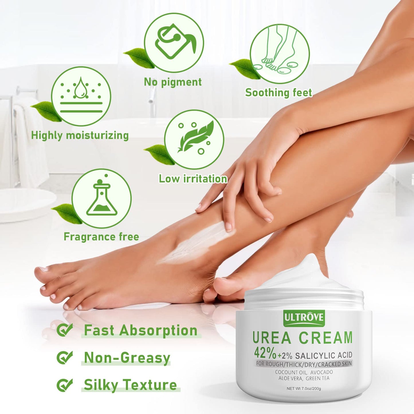 Ultrove Urea Cream 42% with 2% Salicylic Acid, Callus and Dead Skin Remover, Deeply Moisturize, Repair Dry, Cracked, Rough Skin of Heel, Elbow and Knee, Effective Urea Foot Cream(7oz)